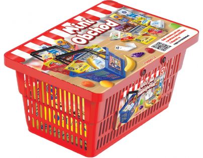 Rappa Mini obchod Nákupní košík s doplňky a učením jak nakupovat červený