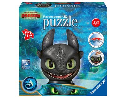 Ravensburger 3D Puzzleball Jak vycvičit draka III. Bezzubka 72 dílků