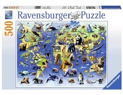 Ravensburger Puzzle Mapa ohrožené druhy 500d