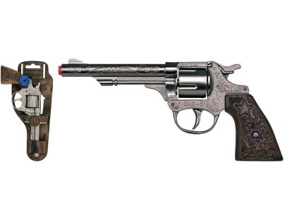 Revolver kovbojský stříbrný, kovový - 8 ran