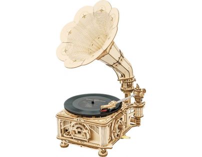 RoboTime 3D dřevěné mechanické puzzle Gramofon elektrický pohon