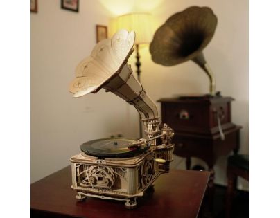 RoboTime 3D dřevěné mechanické puzzle Gramofon elektrický pohon