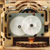 RoboTime 3D dřevěné mechanické puzzle Gramofon elektrický pohon 5