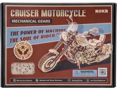 RoboTime 3D Dřevěné mechanické puzzle Motorka cruiser RoboTime 3D Dřevěné mechanické puzzle Motorka cruiser