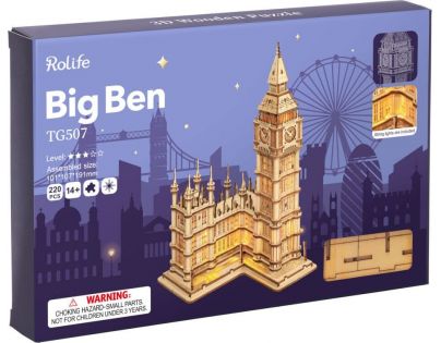 RoboTime dřevěné 3D puzzle hodinová věž Big Ben svítící