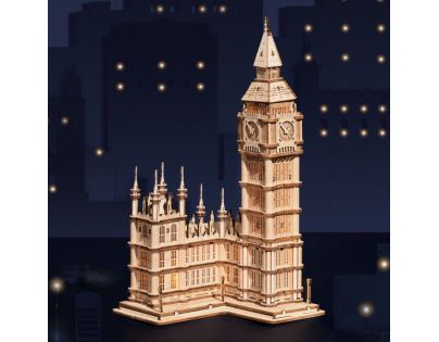 RoboTime dřevěné 3D puzzle hodinová věž Big Ben svítící