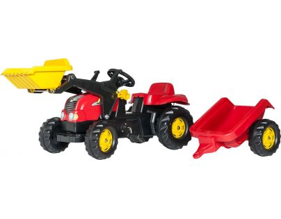 Rolly Toys 023127 - Šlapací traktor Rolly Kid s přívěsem a nakladačem-červený