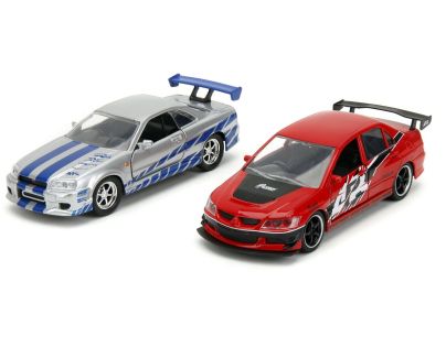 Rychle a zběsile Twin Pack 2006 Mitsubishi Lancer Evo IX + Brianův 2002 Nissan Skyline GTR R34, 1:32 Wave