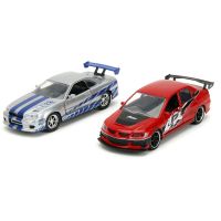Rychle a zběsile Twin Pack 2006 Mitsubishi Lancer Evo IX + Brianův 2002 Nissan Skyline GTR R34, 1:32 Wave 2