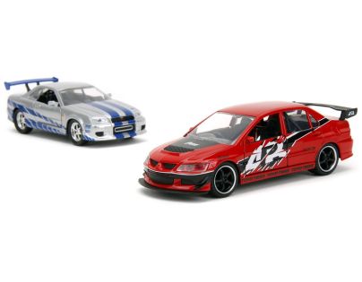 Rychle a zběsile Twin Pack 2006 Mitsubishi Lancer Evo IX + Brianův 2002 Nissan Skyline GTR R34, 1:32 Wave