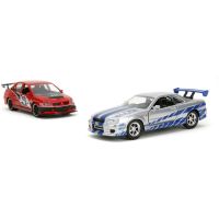 Rychle a zběsile Twin Pack 2006 Mitsubishi Lancer Evo IX + Brianův 2002 Nissan Skyline GTR R34, 1:32 Wave 4