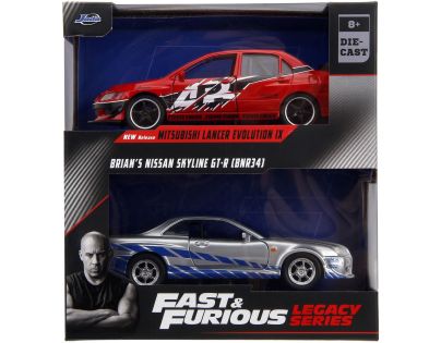 Rychle a zběsile Twin Pack 2006 Mitsubishi Lancer Evo IX + Brianův 2002 Nissan Skyline GTR R34, 1:32 Wave