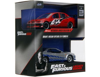 Rychle a zběsile Twin Pack 2006 Mitsubishi Lancer Evo IX + Brianův 2002 Nissan Skyline GTR R34, 1:32 Wave