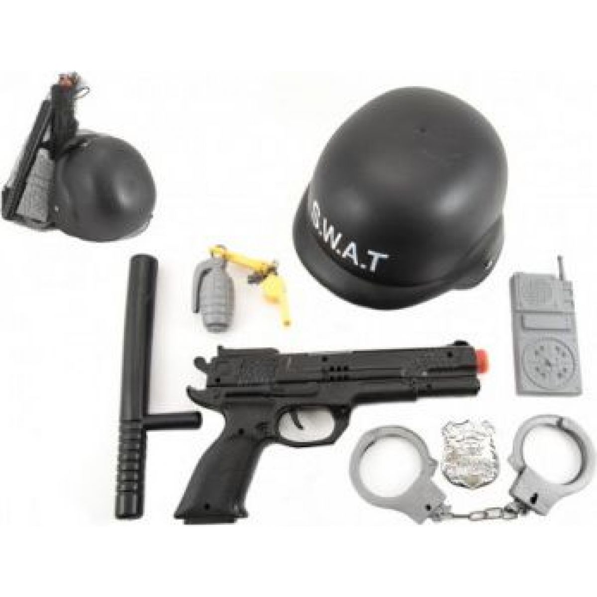 Sada policie helma + pistole na setrvačník s doplňky bílá Policie