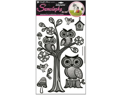 Anděl Samolepky na zeď Strom se sovami s rastrem 50 x 32 cm