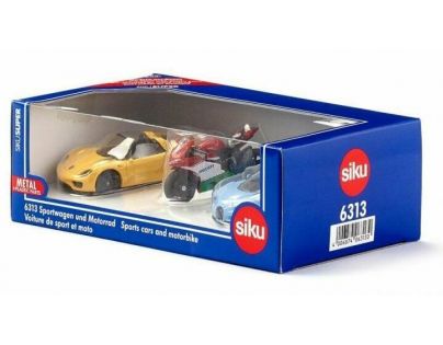 Siku 6313  set 2 sportovní aut a motorka 1:55