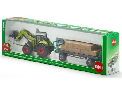 Siku Farmer Traktor s balíkovacím nástavcem a vlekem 1:50