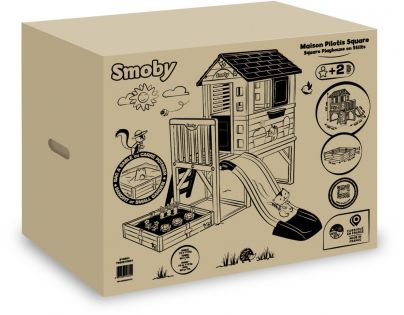 Smoby Domeček na pilířích se čtvercovým pískovištěm a skluzavkou 150 cm