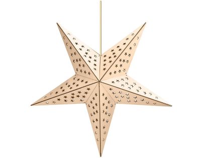 Solight LED dřevěná vánoční hvězda, závěsná, časovač, 20x LED, 65cm, 2x AA