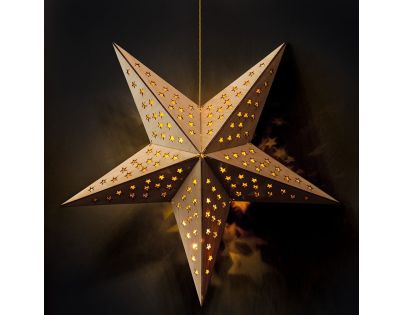 Solight LED dřevěná vánoční hvězda, závěsná, časovač, 20x LED, 65cm, 2x AA