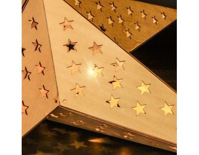 Solight LED dřevěná vánoční hvězda, závěsná, časovač, 20x LED, 65cm, 2x AA