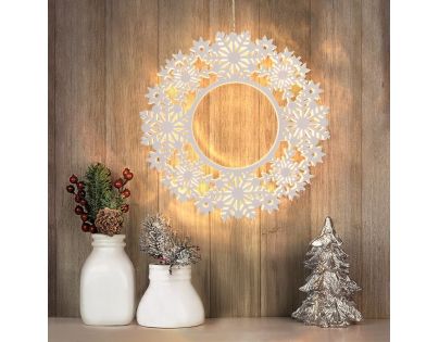 Solight LED dřevěný vánoční věnec, 10x LED, bílá, 30cm, časovač, 2x AA - Poškozený obal