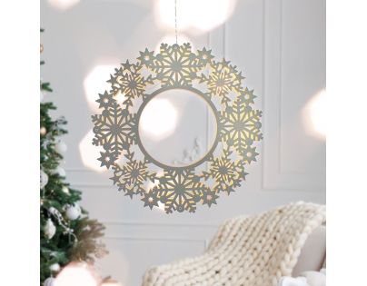 Solight LED dřevěný vánoční věnec, 10x LED, bílá, 30cm, časovač, 2x AA