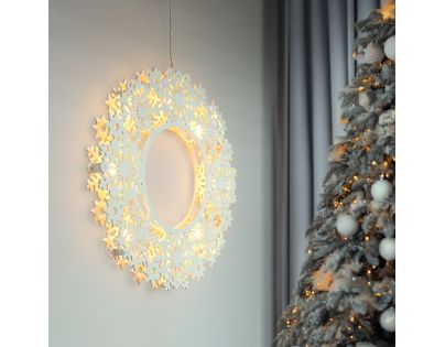 Solight LED dřevěný vánoční věnec, 10x LED, bílá, 30cm, časovač, 2x AA