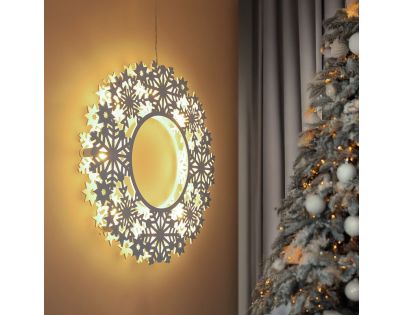 Solight LED dřevěný vánoční věnec, 10x LED, bílá, 30cm, časovač, 2x AA