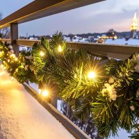 Solight LED vánoční girlanda s jehličím, 5m, 80x LED, časovač, 3xAA, IP44 4