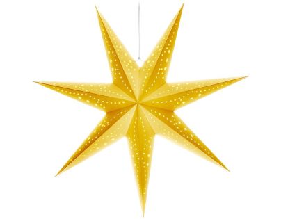 Solight LED vánoční hvězda zlatá, závěsná, časovač, 60cm, 20x LED, 2x AA