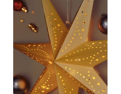 Solight LED vánoční hvězda zlatá, závěsná, časovač, 60cm, 20x LED, 2x AA