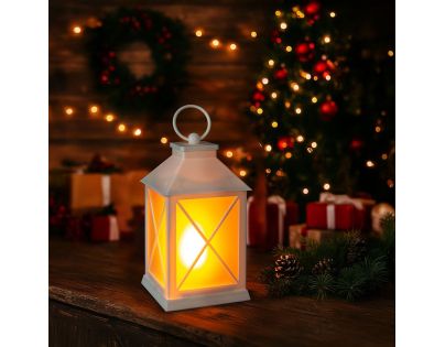 Solight LED vánoční lucerna bílá, 20cm, časovač, 2x AA