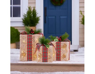 Solight Sada 3 LED vánočních dárků, 48x LED, IP44, 230V