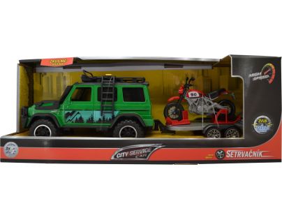 Sparkys 1:14 - Vozidlo lesní stráže s přívěsem a motorkou (se zvukem a světly)