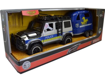 Sparkys CITY SERVICE CAR - 1:14 - Policejní auto s přívěsem a koněm (se zvukem a světly)