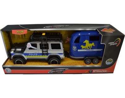 Sparkys CITY SERVICE CAR - 1:14 - Policejní auto s přívěsem a koněm (se zvukem a světly)