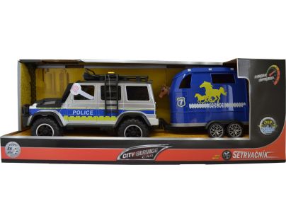 Sparkys CITY SERVICE CAR - 1:14 - Policejní auto s přívěsem a koněm (se zvukem a světly)
