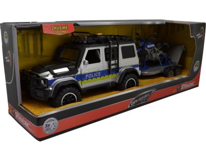 Sparkys CITY SERVICE CAR - 1:14 - Policejní auto s přívěsem a motorkou (se zvukem a světly)