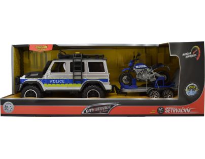 Sparkys CITY SERVICE CAR - 1:14 - Policejní auto s přívěsem a motorkou (se zvukem a světly)