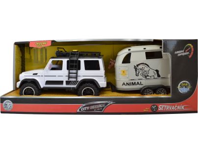 Sparkys CITY SERVICE CAR - 1:14 - Terénní vozidlo s přívěsem a koněm (se zvukem a světly)