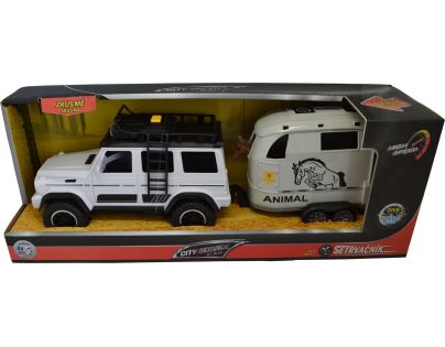 Sparkys CITY SERVICE CAR - 1:14 - Terénní vozidlo s přívěsem a koněm (se zvukem a světly)
