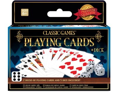 Sparkys Klasické hry – 2 balíčky hracích karet a 5 kostek