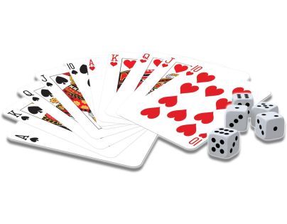 Sparkys Klasické hry – 2 balíčky hracích karet a 5 kostek