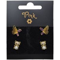 Sparkys Pozlacené náušnice SET 4 ks MEDVÍDEK a MOTÝL