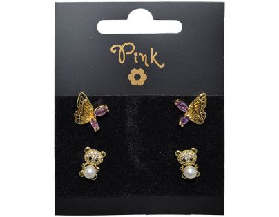 Sparkys Pozlacené náušnice SET 4 ks MEDVÍDEK a MOTÝL
