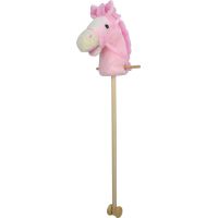 Sparkys Růžový kůň na tyči 95 cm, se zvukem koně. S kolečky, odnímatelná dřevěná tyč