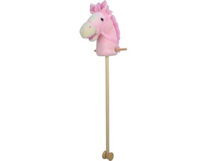Sparkys Růžový kůň na tyči 95 cm, se zvukem koně. S kolečky, odnímatelná dřevěná tyč