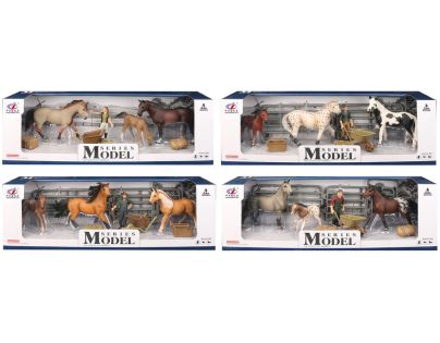 Sparkys Zvířátka z farmy - Set koní s hříbátkem a krmením 4 druhy