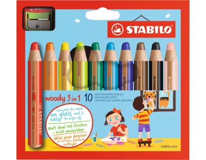 Pastelka, vodovka & voskovka v jednom STABILO woody 3 in 1 10 ks sada s ořezávátkem